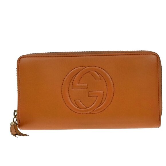 GUCCI Logo Interlocking GG Tassel Long Zipper Wallet Leather Orange GHW - Picture 1 of 14